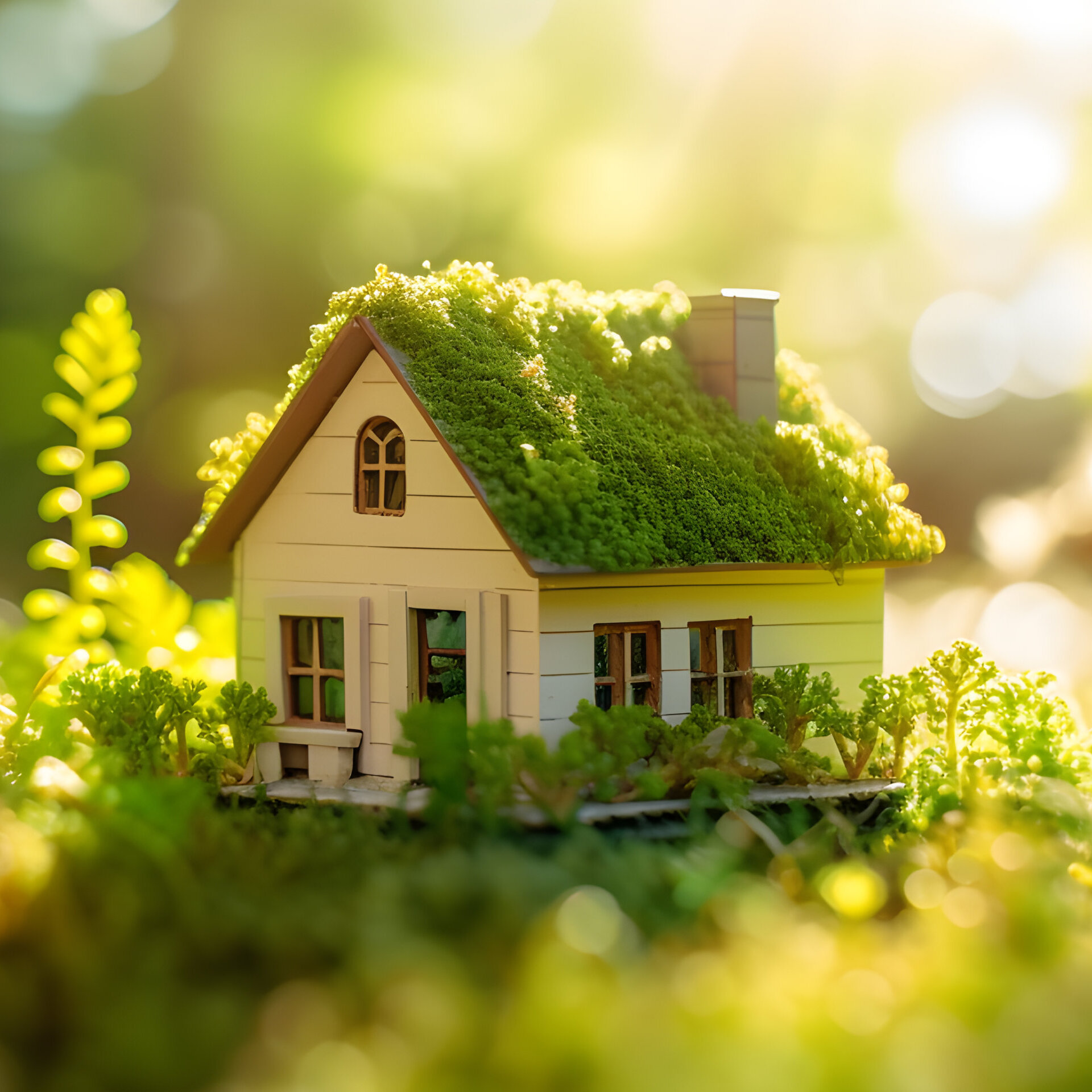 AdobeStock_626717510 Eco House In Green Environment. Miniture House On Grass, KI-generated, sustainability , nachhaltiges renovieren , SFH