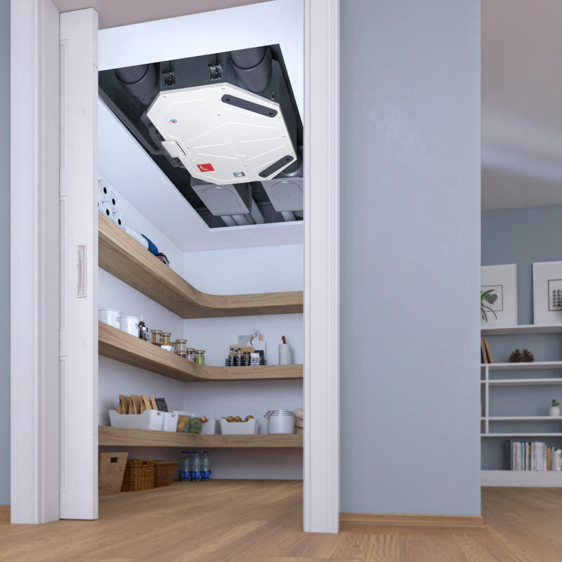 Rendering Zehnder ComfoAir Flex 250 Comfortable indoor ventilation Angled view